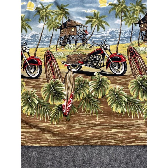 Ky's Hawaiian Shirt Men's Large Cotton Motorcycles Surfboards Tiki Hut Button-Up - Picture 13 of 16